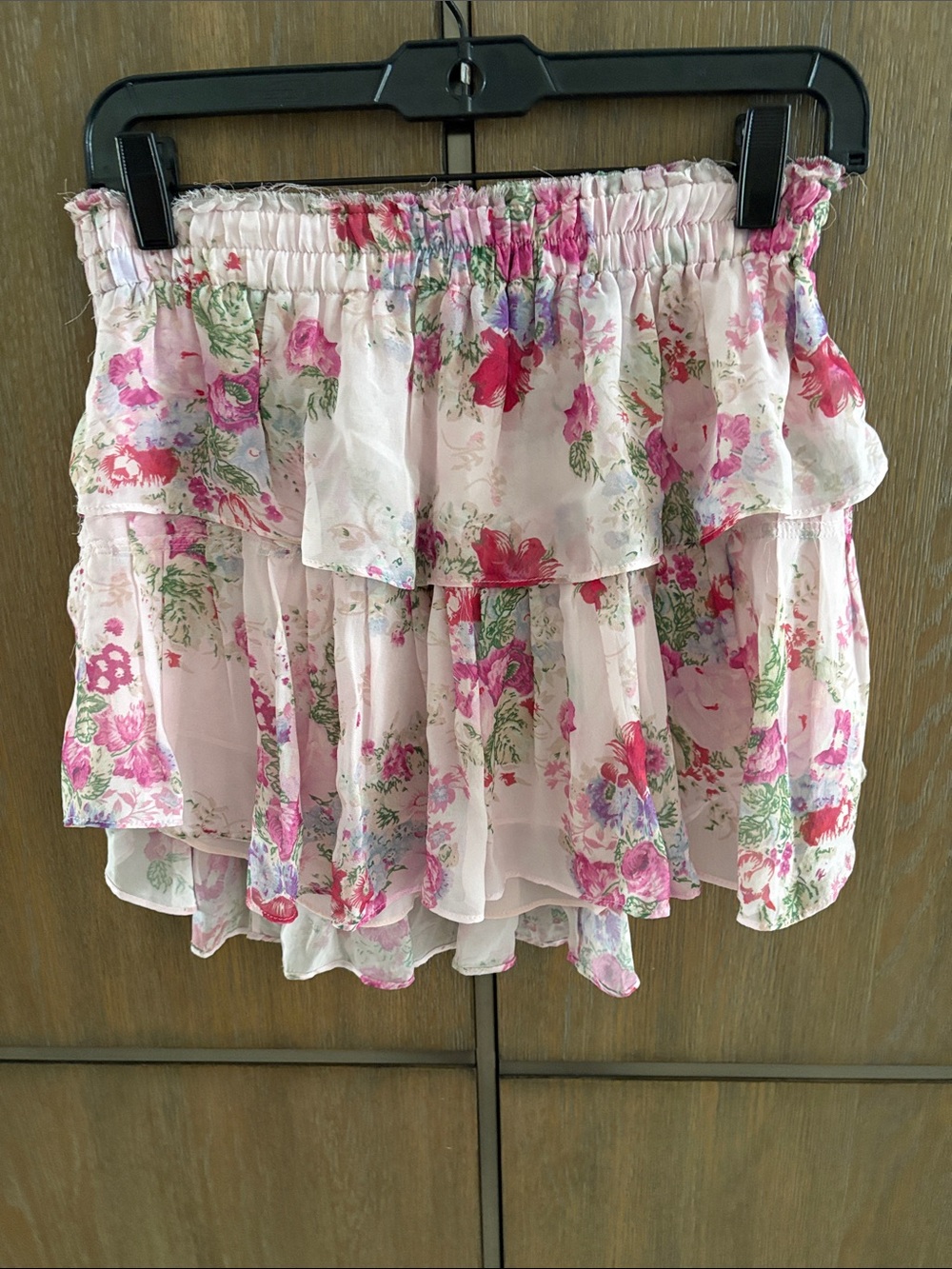 LoveShackFancy Pink Floral Ruffle Skater Skirt